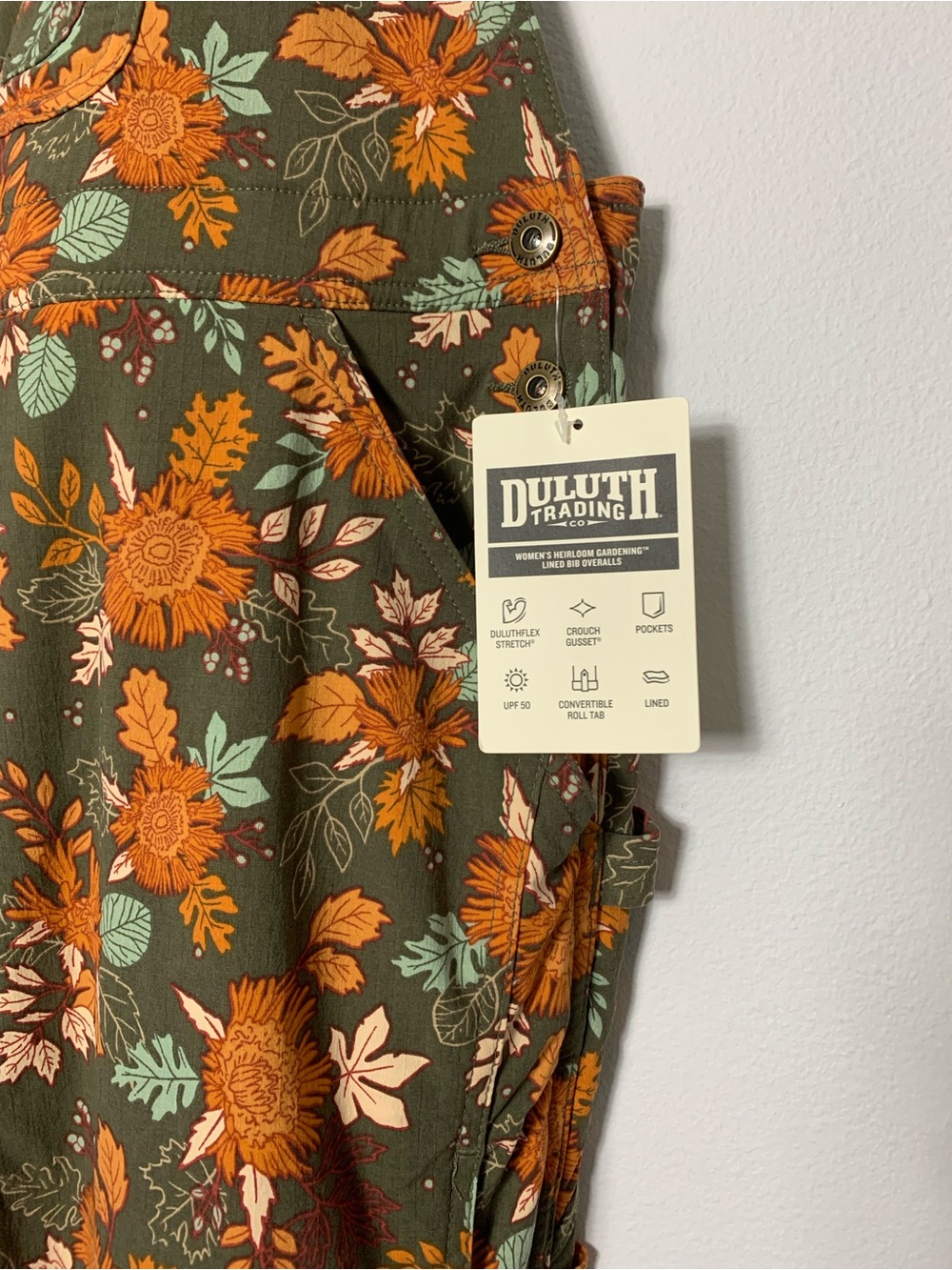 NWT Duluth XXL x31L Heirloom Gardening Lined Bib Overalls Loden Autumn Leaves - Picture 2 of 10